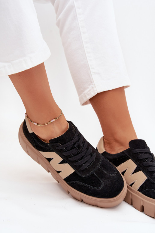 aus INildleder Feminin Sneakers Stilvollllschuhe mit einer Plattform Vinceza 79561 schZuarze Farbe