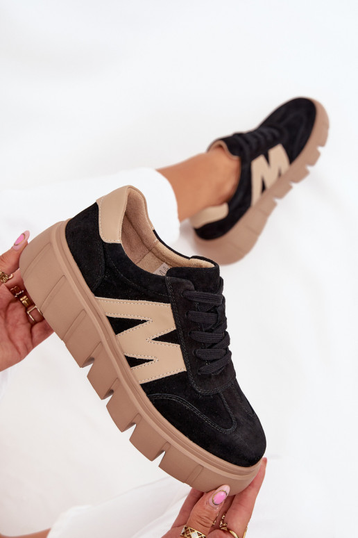 en daim Féminin Chaussures modèle baskets avec une plateforme Vinceza 79561 couleur noire en daim Féminin Chaussures modèle baskets avec une plateforme Vinceza 79561 couleur noire