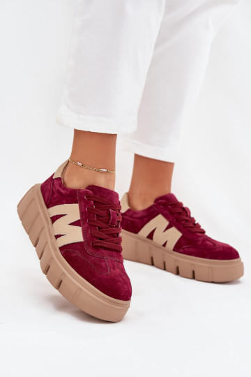 van suède Dames Sneakers model schoenen met platform Vinceza 79561 bordeaux