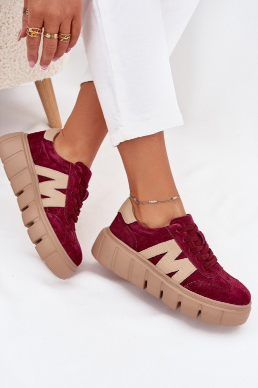 van suède Dames Sneakers model schoenen met platform Vinceza 79561 bordeaux