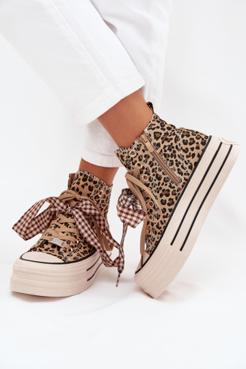 Casual schoenen met veters, strikken en rits, met platform en luipaardprint „Turivara" 2