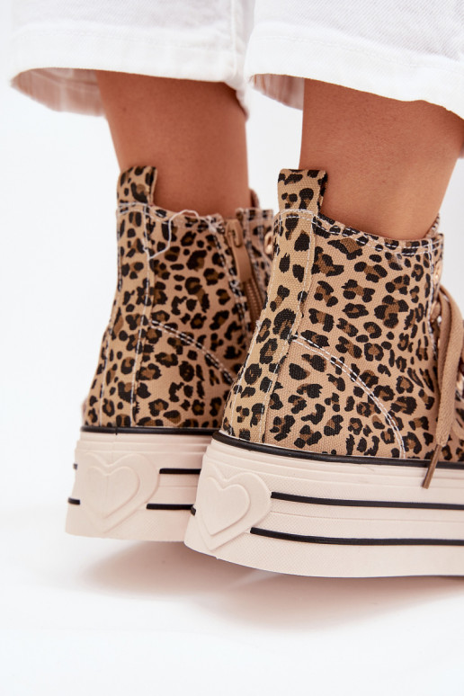 Freizeitschuhe mit Schnürbändern I Zamkiem mit einer Plattform mit Leopardenfellmuster Es mussvara