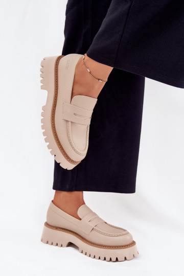 Damesmocassins op het platform En platte hakken Big Star NN274050 beige 2