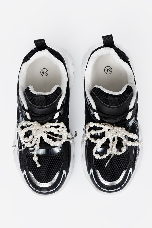 couleur noire Chaussures modèle baskets z białą kokardą i koralikami