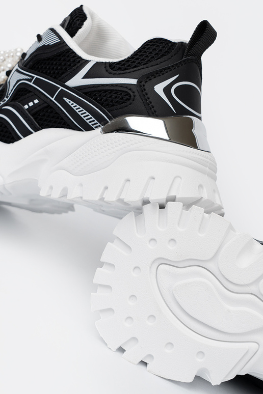 schZuarze Farbe Sneakers Stilvollllschuhe z białą kokardą i koralikami