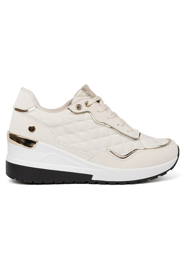 Beige Sneakers Stilvollllschuhe z połyskującymi goldenmi akcentami 2