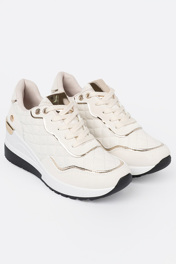beige Sneakers z połyskującymi goudenmi akcentami