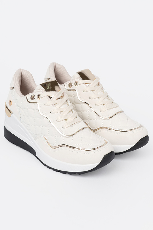 beige Sneakers z połyskującymi goudenmi akcentami