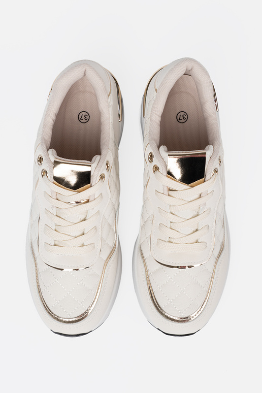 beige Sneakers z połyskującymi goudenmi akcentami