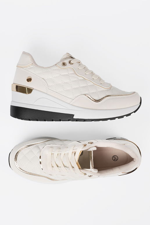 beige Sneakers z połyskującymi goudenmi akcentami