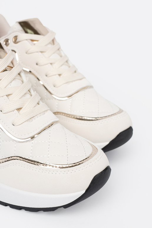 beige Sneakers z połyskującymi goudenmi akcentami