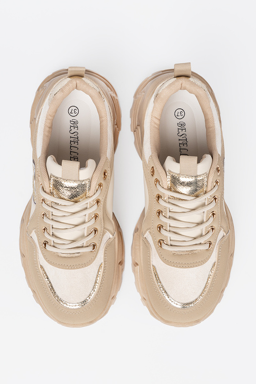 Beige Sneakers Stilvollllschuhe z ozdobnym goldenm Herzm