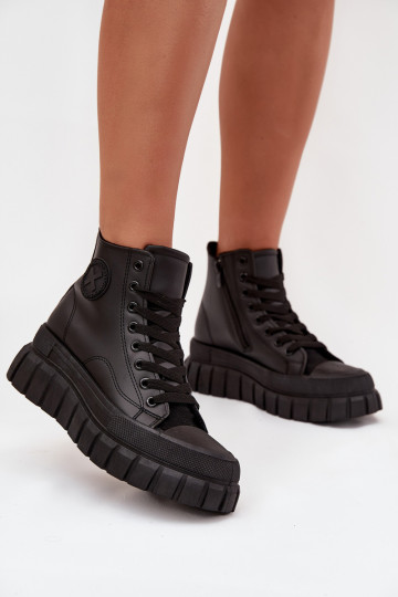 réchauffer chaussures de loisirs à semelles Féminin avec une plateforme Verrouillage couleur noire Sarira