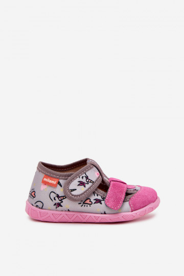 Chaussons Milami Puéril avec attaches adhésives DANS Licornes gris-couleur rose Reathiana 2