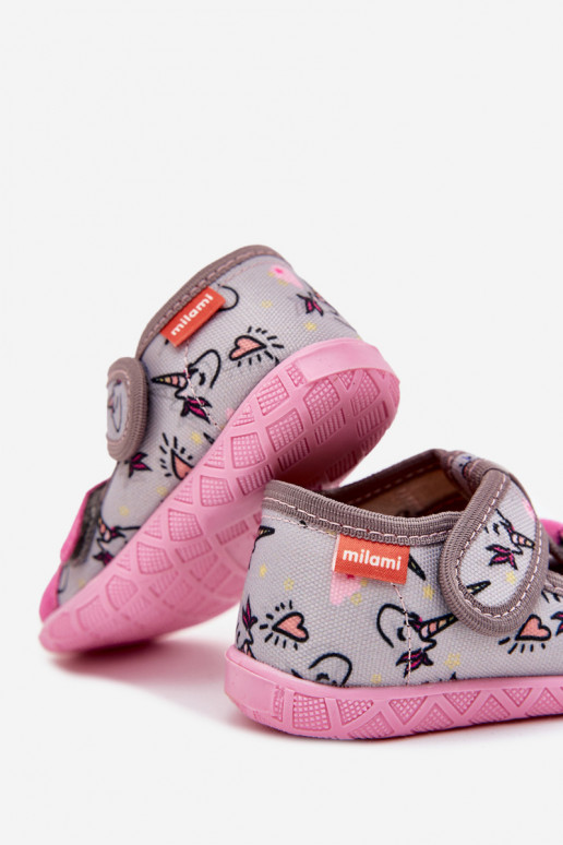 Chaussons Milami Puéril avec attaches adhésives DANS Licornes gris-couleur rose Reathiana Chaussons Milami Puéril avec attaches adhésives DANS Licornes gris-couleur rose Reathiana