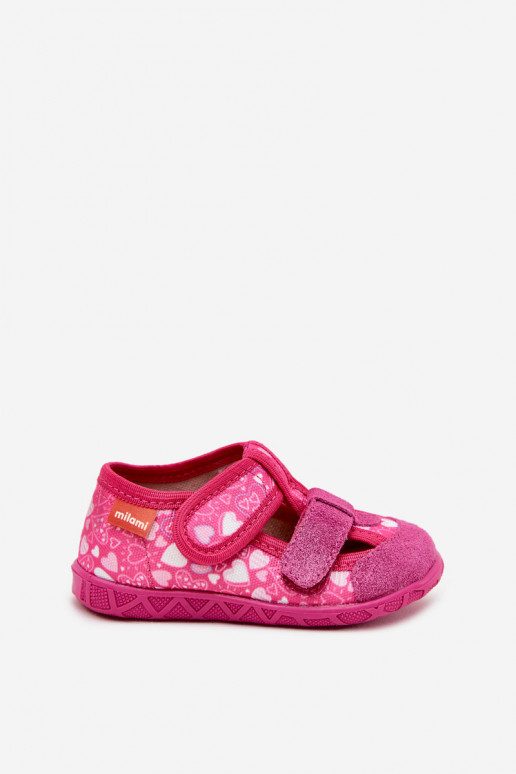 Chaussons Milami Puéril avec attaches adhésives avec des coeurs couleur rose Reathiana
