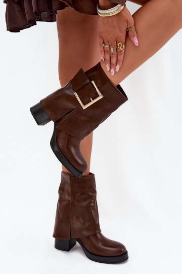 Bottes pour femmes réchauffer avec des talons avec boucles dorées marron Milira