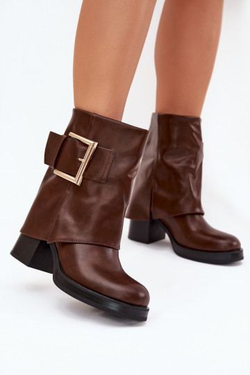 Bottes pour femmes réchauffer avec des talons avec boucles dorées marron Milira 2