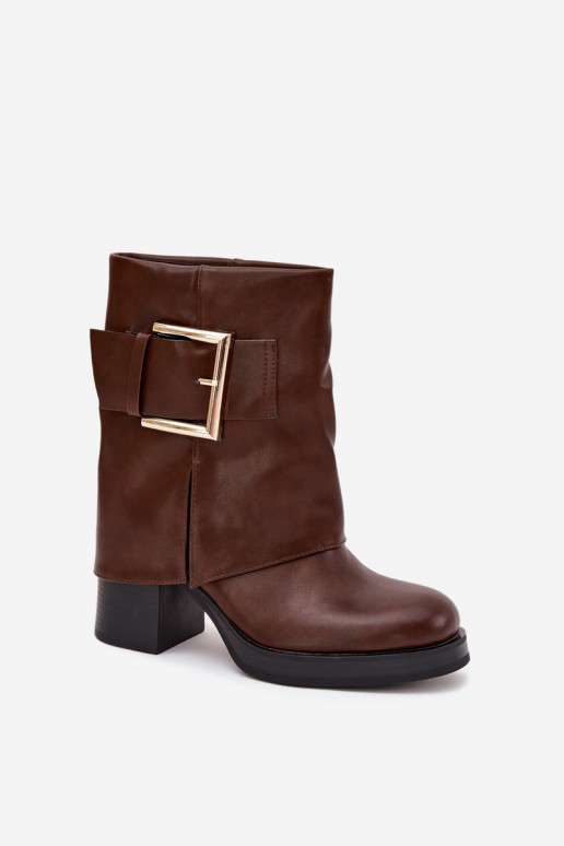 Bottes pour femmes réchauffer avec des talons avec boucles dorées marron Milira Bottes pour femmes réchauffer avec des talons avec boucles dorées marron Milira