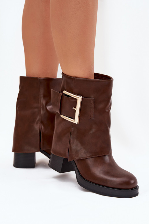 Bottes pour femmes réchauffer avec des talons avec boucles dorées marron Milira Bottes pour femmes réchauffer avec des talons avec boucles dorées marron Milira