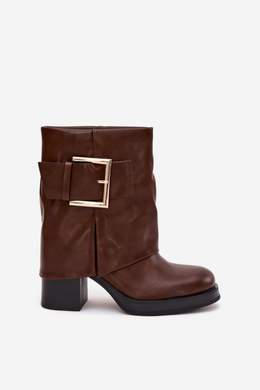 Bottes pour femmes réchauffer avec des talons avec boucles dorées marron Milira Bottes pour femmes réchauffer avec des talons avec boucles dorées marron Milira