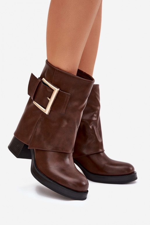 Bottes pour femmes réchauffer avec des talons avec boucles dorées marron Milira Bottes pour femmes réchauffer avec des talons avec boucles dorées marron Milira