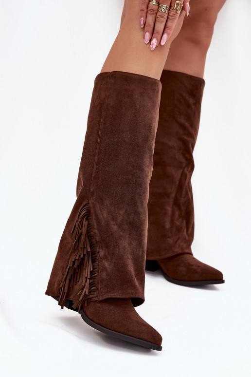 Un modèle convaincant bottes style coÀ-boy Féminin avec des talons avec des franges marron Zalia