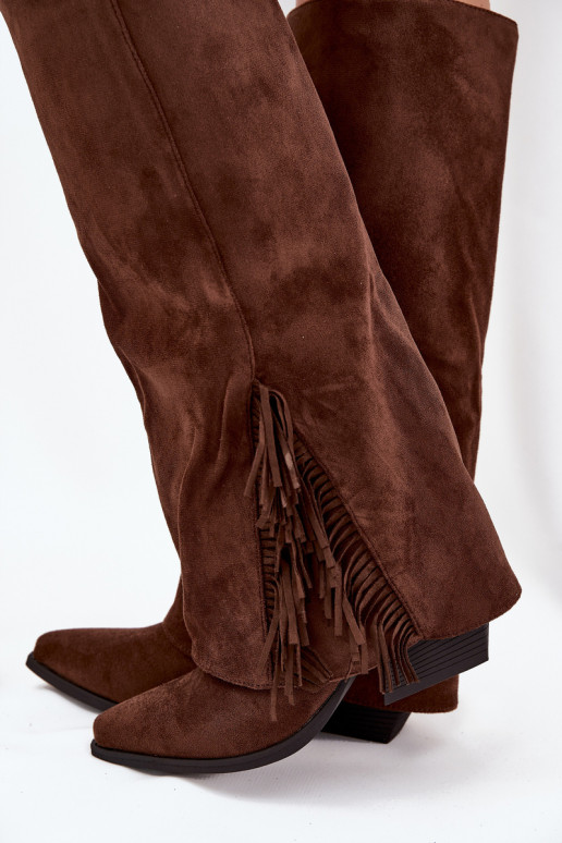Un modèle convaincant bottes style coÀ-boy Féminin avec des talons avec des franges marron Zalia
