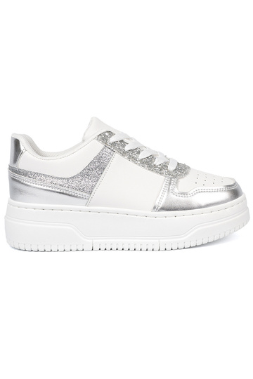 Blanc argent Chaussures modèle baskets z połyskującymi detalami 2