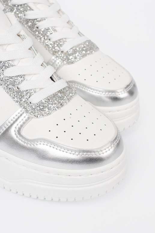 Blanc argent Chaussures modèle baskets z połyskującymi detalami