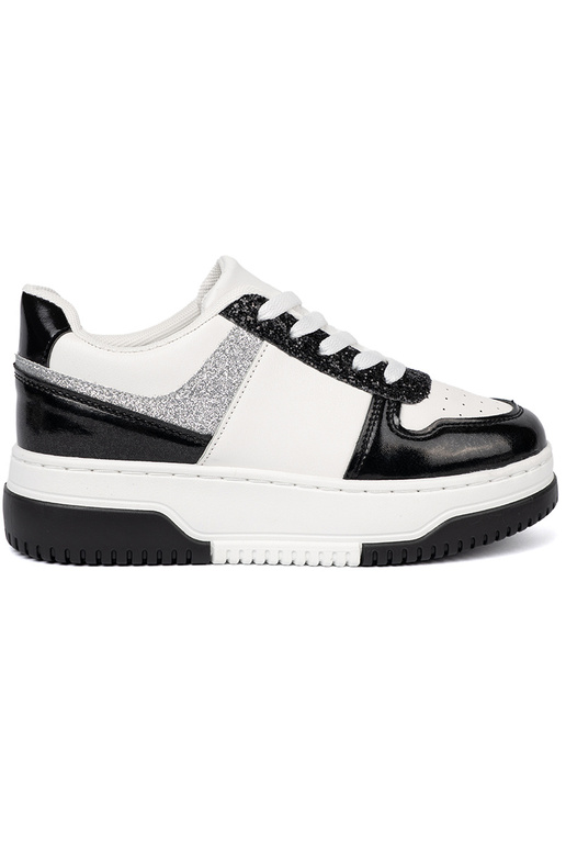 SchZuarz und-Zueiße Farbe Sneakers Stilvollllschuhe z połyskującymi Silbermi detalami