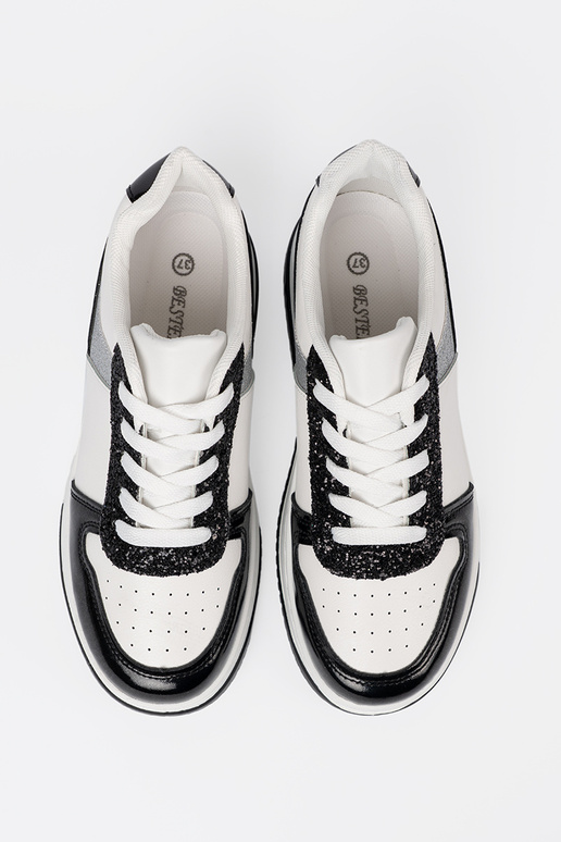 SchZuarz und-Zueiße Farbe Sneakers Stilvollllschuhe z połyskującymi Silbermi detalami