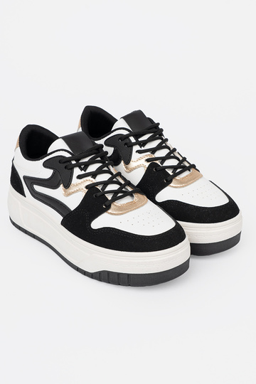 SchZuarz und Zueiße Farbe Sneakers Stilvollllschuhe ze goldenmi detalami