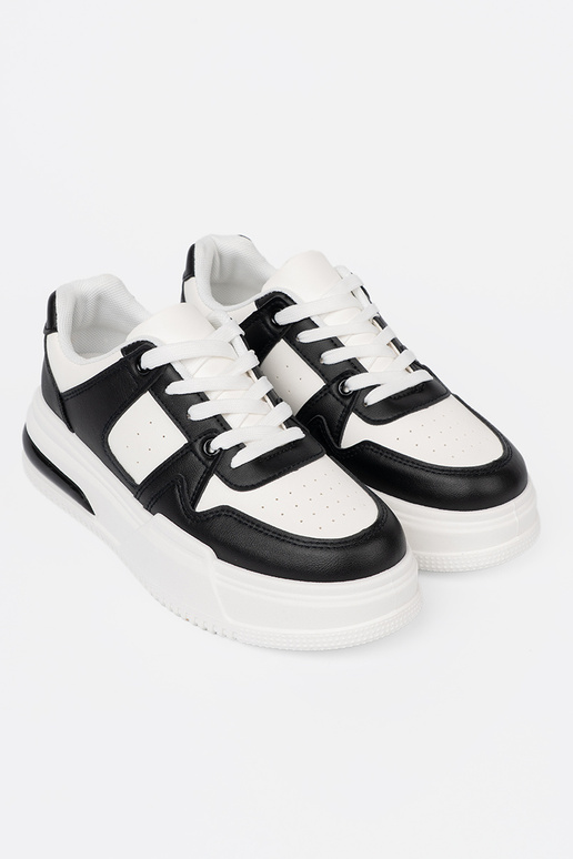 Élégant noir et blanc Chaussures modèle baskets z grubą podeszÀą