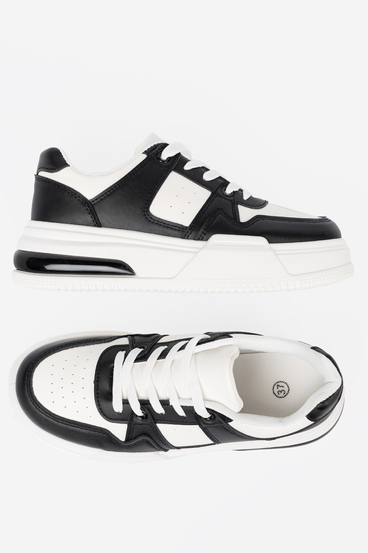 Élégant noir et blanc Chaussures modèle baskets z grubą podeszÀą