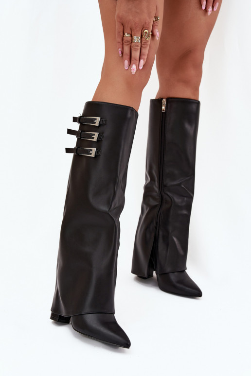 bottes pour femmes avec des talons DANSyÀinięta CholeÀka Bandes avec boucles couleur noire Nirisa