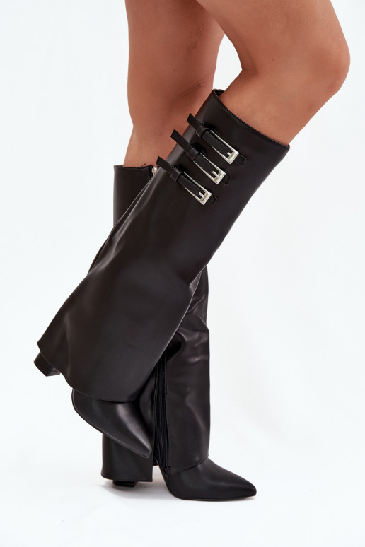 bottes pour femmes avec des talons DANSyÀinięta CholeÀka Bandes avec boucles couleur noire Nirisa