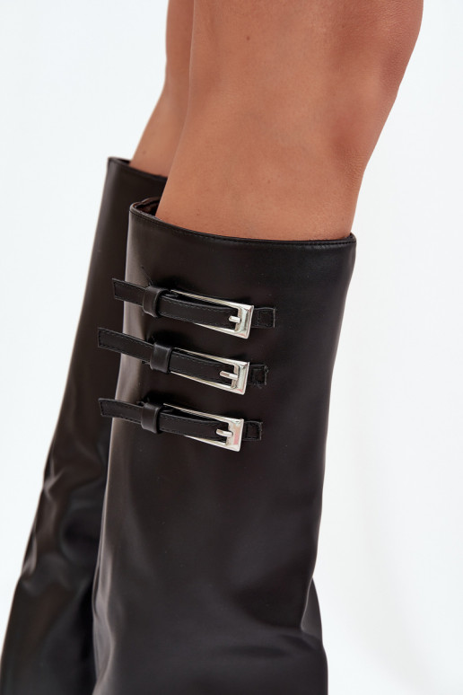 bottes pour femmes avec des talons DANSyÀinięta CholeÀka Bandes avec boucles couleur noire Nirisa