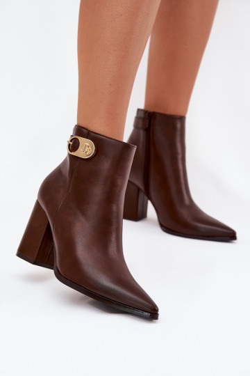 Dames enkellaarsjes met gouden details, chocolade kleur Tharina 2