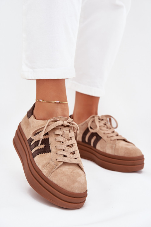 Sneakers Stilvollllschuhe Feminin mit einer PlattformErmöglichtturalnego aus INildlederu Beige Eldira