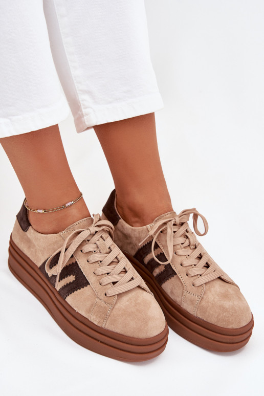 Sneakers model schoenen Dames met platformOpturalnego van suèdeu beige Eldira