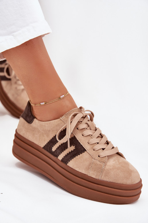 Chaussures modèle baskets Féminin avec une plateformeActivéturalnego en daimu beige Eldira