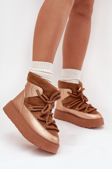 Laag SneeuIn laarzen Dames opInarmen met bont erinGrubym INiązaniem bruine kleur Xarina