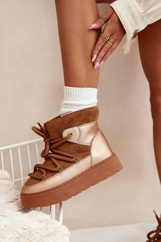 Faible Bottes de neige Féminin réchauffer avec de la fourrure à l intérieurGrubym DANSiązaniem marron Xarina