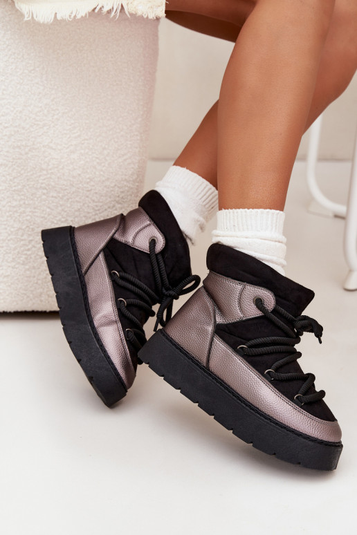 Faible Bottes de neige Féminin réchauffer avec de la fourrure à l intérieurGrubym DANSiązaniem couleur noire Xarina