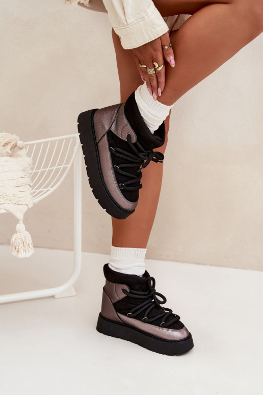 Faible Bottes de neige Féminin réchauffer avec de la fourrure à l intérieurGrubym DANSiązaniem couleur noire Xarina