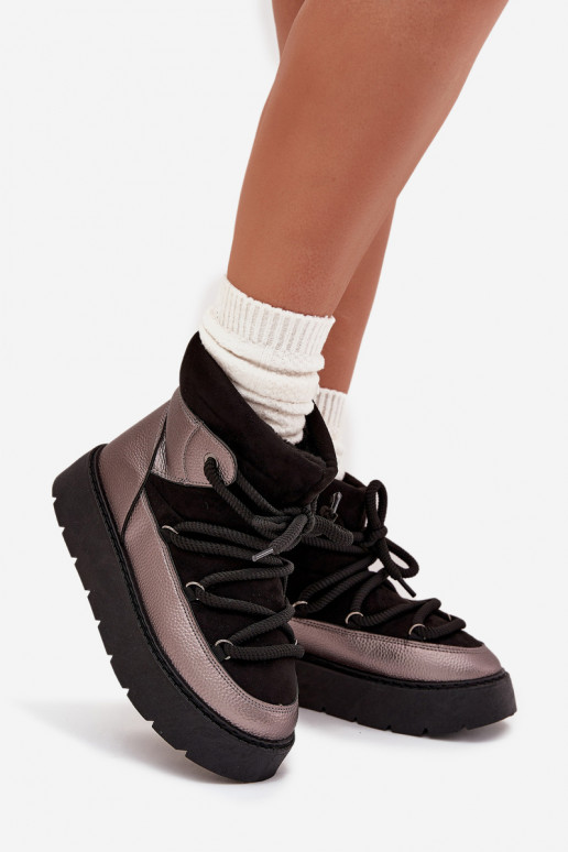 Faible Bottes de neige Féminin réchauffer avec de la fourrure à l intérieurGrubym DANSiązaniem couleur noire Xarina