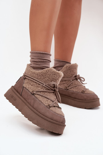 Bottes de neige Féminin avec une plateforme avec un manteau de fourrure Typu Baranek Big Star SS274112 marron