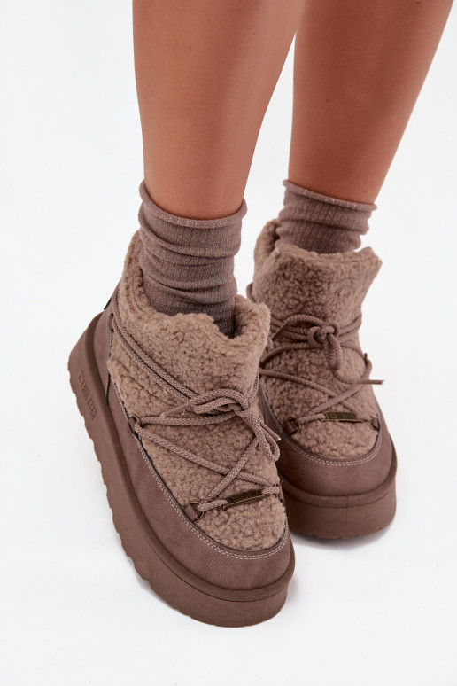 Bottes de neige Féminin avec une plateforme avec un manteau de fourrure Typu Baranek Big Star SS274112 marron