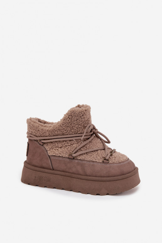 Schneestiefel Feminin mit einer Plattform mit Pelzmantel Typu Baranek Big Star SS274112 braune Farbe